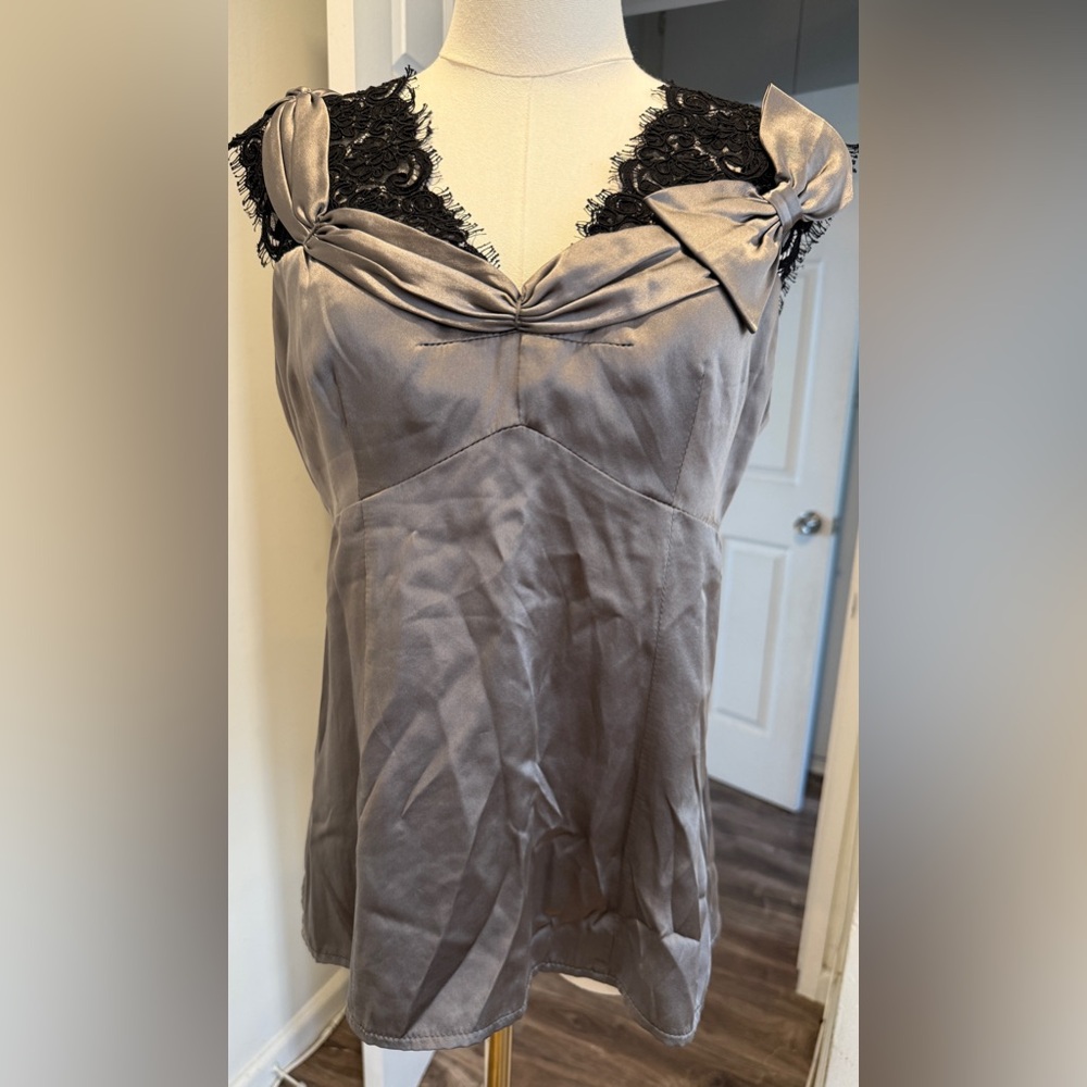 Nanette Lepore Silver Top with Black Lace Accents